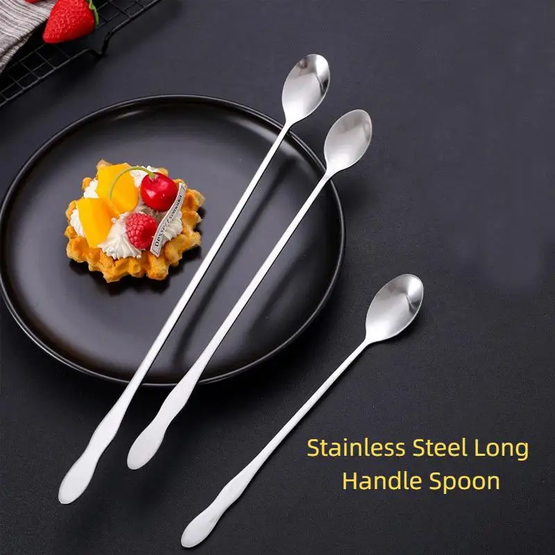 NEW Stainless Steel Long Handle Stir Spoon For Cocktails, Ice Coffee, And Tea - Mixing Spoon With Easy Grip Handle