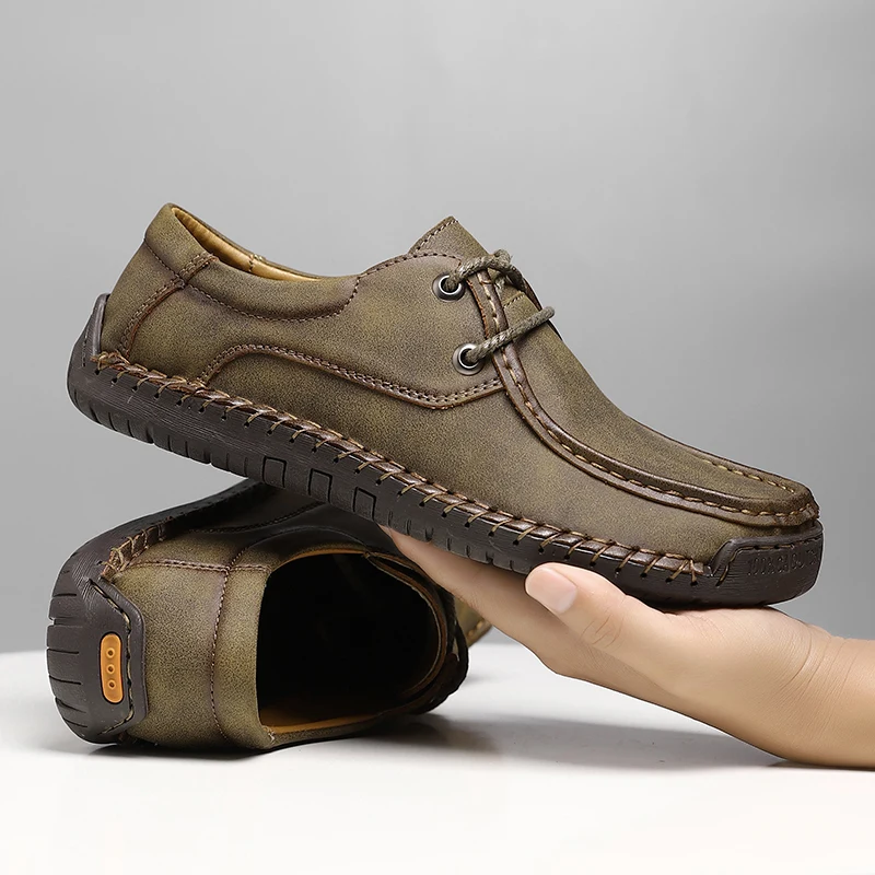 Handmade Casual Shoes For Men Lace Up Split Leather Moccasins Plus Size 38-47 Tenis Masculinos