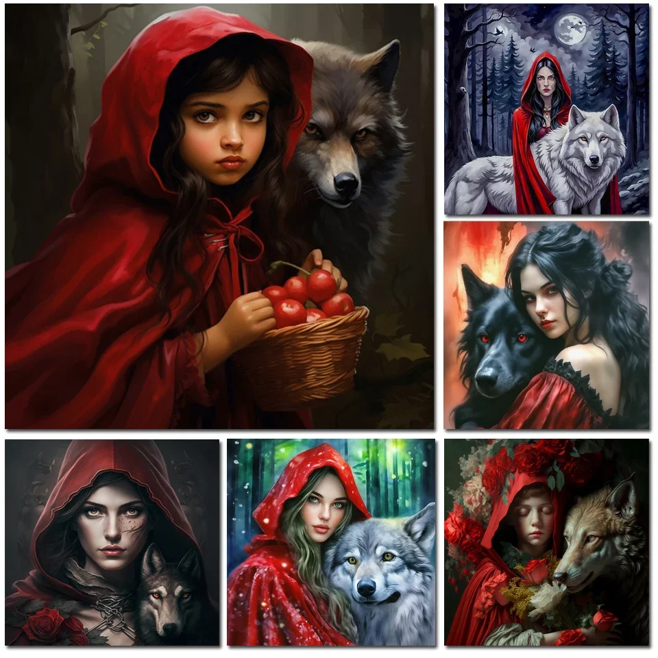 DIY Diamond Painting New Red Hooded Girl and Wolf Jewelry Cross Stitch Kit Mosaic Diamond Embroidery Home Decoration