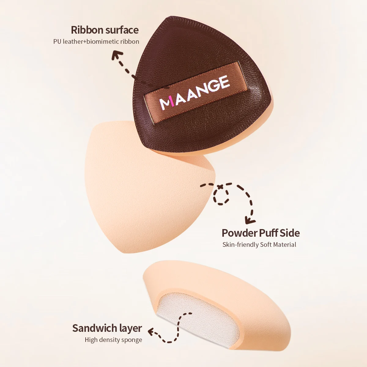 MAANGE Professional Angled Concealer Makeup Brush for Liquid Cream Cosmetics Blending with 2pcs Air Cushion Puffs Accessories