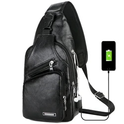 USB Charging Chest Bag with Headset Hole Mens Multifunction Single Strap Anti Theft Chest Bag with Adjustable Shoulder Strap