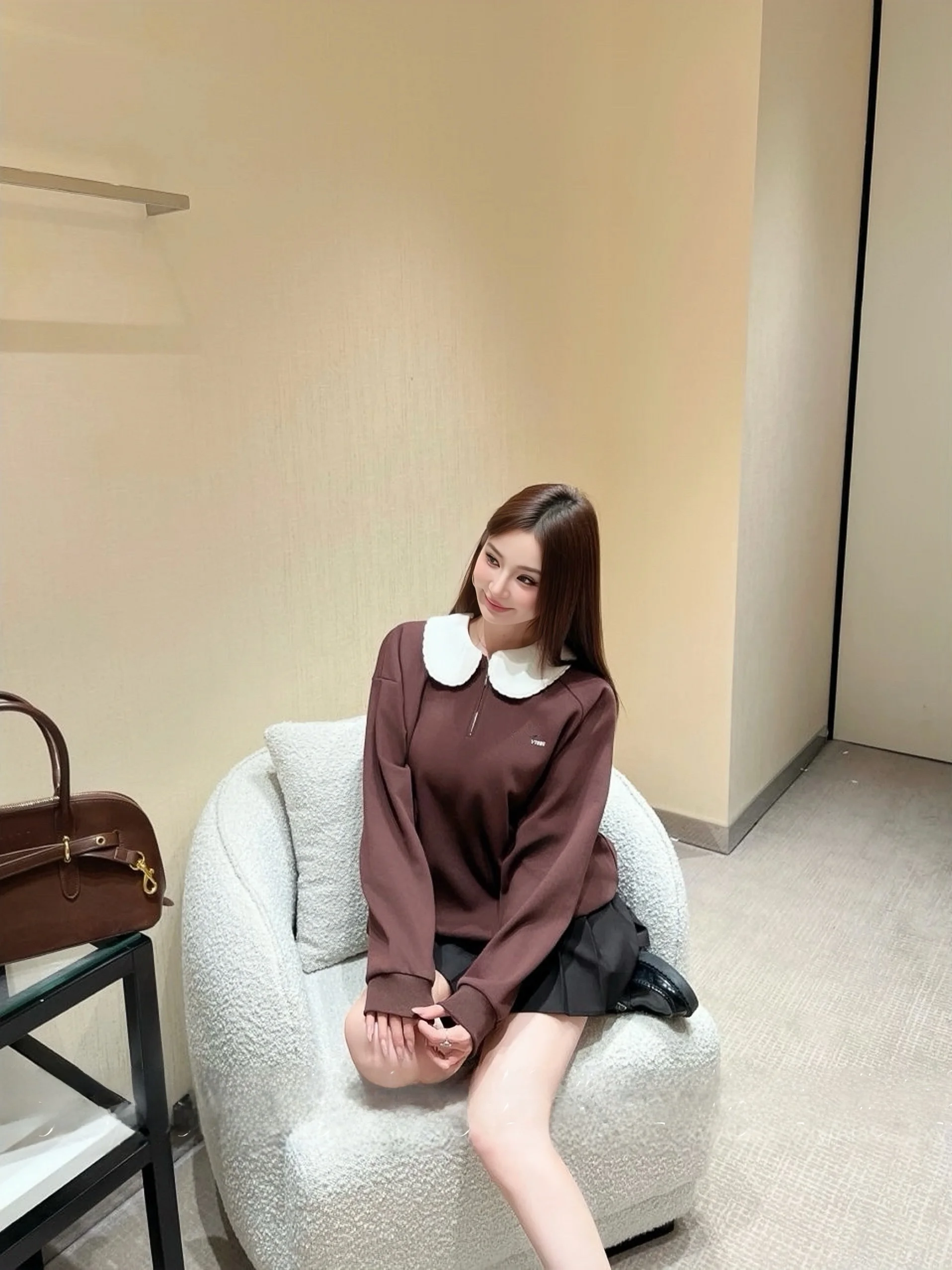 

Trendy Anti-Aging Contrast Color Detachable Doll Collar Hoodie Loose Versatile Outerwear Women's Casual Long Sve Cotton Sw...