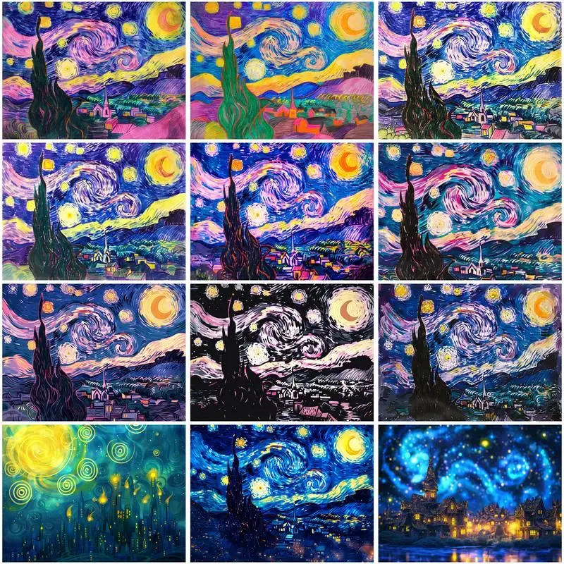 CHENISTORY DIY Painting By Numbers Starry Sky Landscape Painting Coloring HandPainted Oil Painting Scenery Unique Gift Home Deco