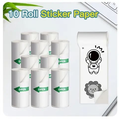 10 Rollos de Papel Térmico Autoadhesivo de 57x25mm Sin Tinta para Mini Impresoras de Recibos POS, Uso de Impresión Móvil