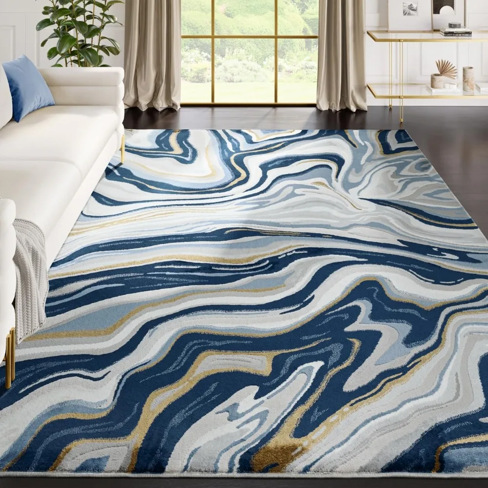 

Regal Collection Area Rug - Blue/Grey Abstract Wavy Design - 5' x 8' - Easy to Clean - Durable for Non-Shedding