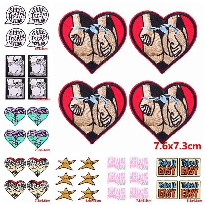 10PCS Wholesale Punk Buttocks Patch Embroidered Patch Iron On Patches For Clothing Thermoadhesive Patches On Clothes Jackets DIY