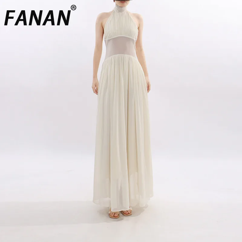 

Элегантное длинное женское платье FANAN без спинки с вырезом халтер, без рукавов, с завышенной талией, в французском стиле, новинка весны 2026