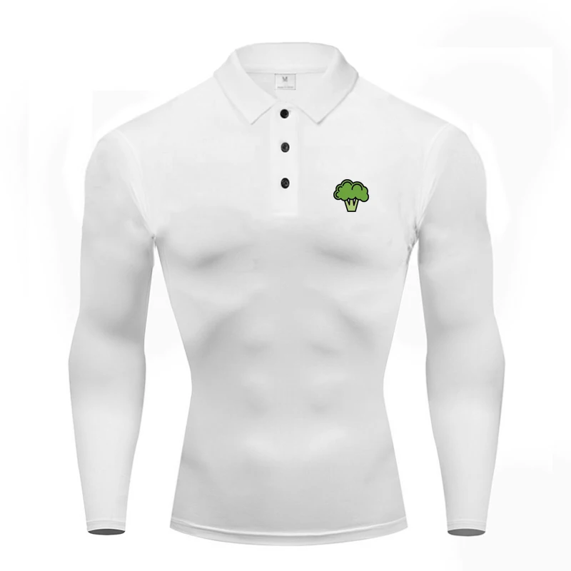 

Мужские рубашки поло для бега Broccoli с длинным рукавом и пуговицами, влажные быстросохнущие спортивные футболки для тренировок, компрессионные футболки для фитнеса