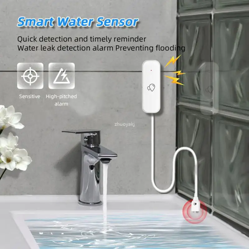 Tuya ZigBee / WiFi Water Leak Sensor Detector with Buzzer Overflow Level Flood Leakage Detector Smart Home Security Protection