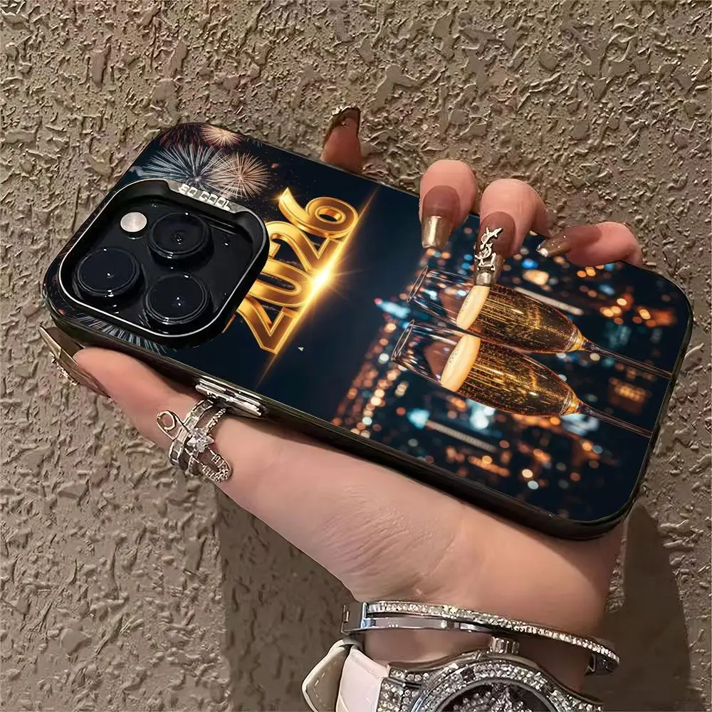 Custodia per telefono con design in vetro di vino di Capodanno 2026 adatta per iPhone 17 16 15 14 13 12 11 Pro/Max/Plus antigoccia e antiurto