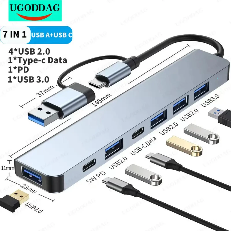 Type C Hub Adapter USB-A USB C to USB 2.0/3.0 Splitter SD/TF Card Reader Multi-Port USB Type-c Hub For Macbook iPad Huawei