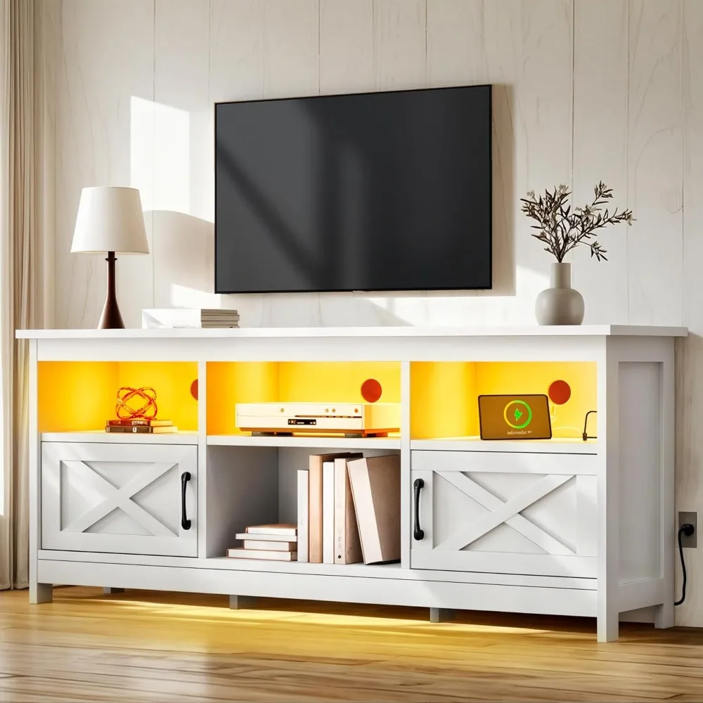 

TV Stand for 65 Inch TVs, Entertainment Center with Storage Cabinets, Power Outlet & LED Light, Media Console Living Room Furni