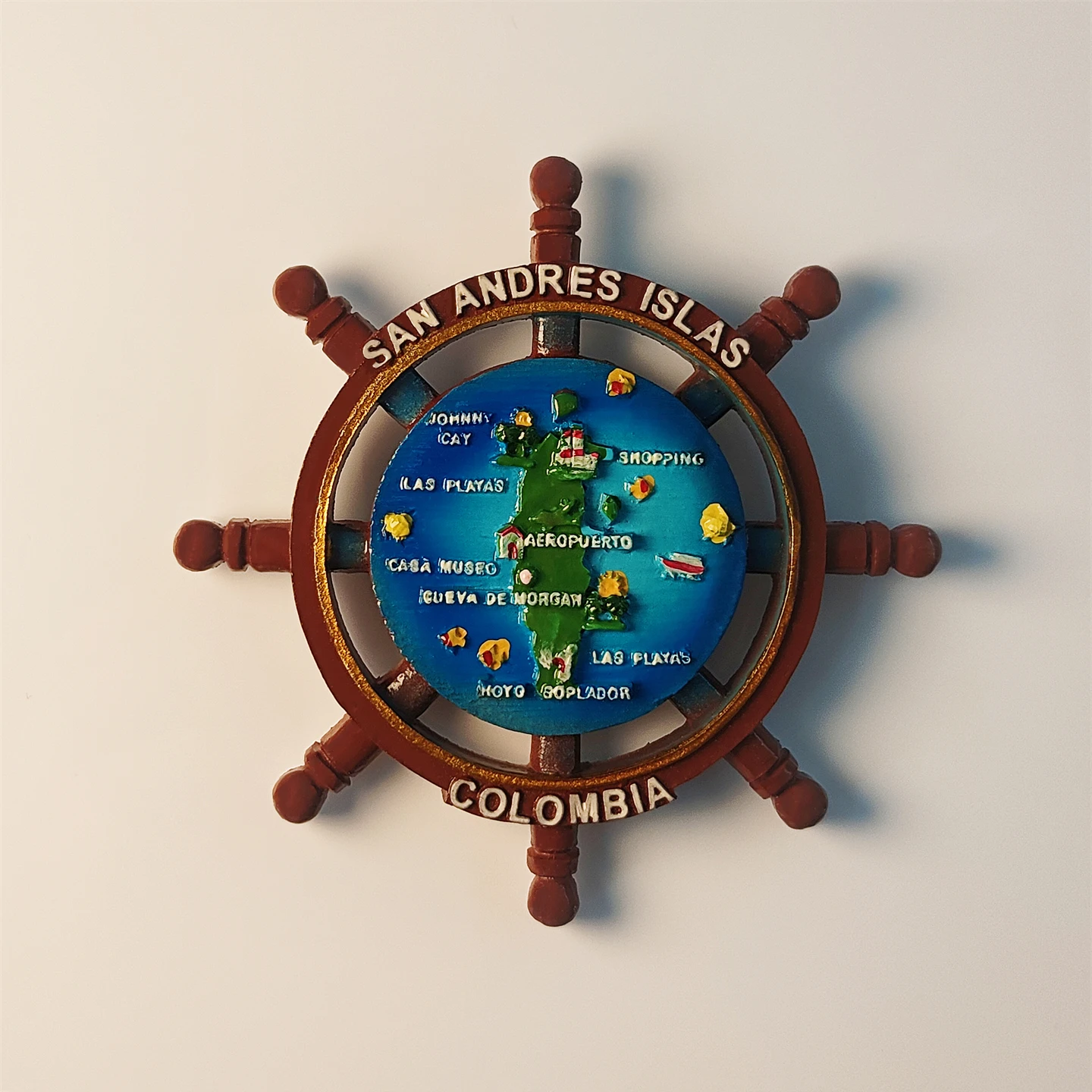 كولومبيا، جزر سان أندريس، الدفة، الخريطة، مجسمة ثلاثية الأبعاد، هدايا تذكارية للسياحة، لوحة من الراتنج، مغناطيس الثلاجة