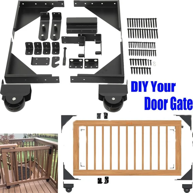 Sliding Gate Kit Deck Hardware Kit,Outdoor Gate for Deck Fence Driveway Rust Resistant Powder Coated Steel