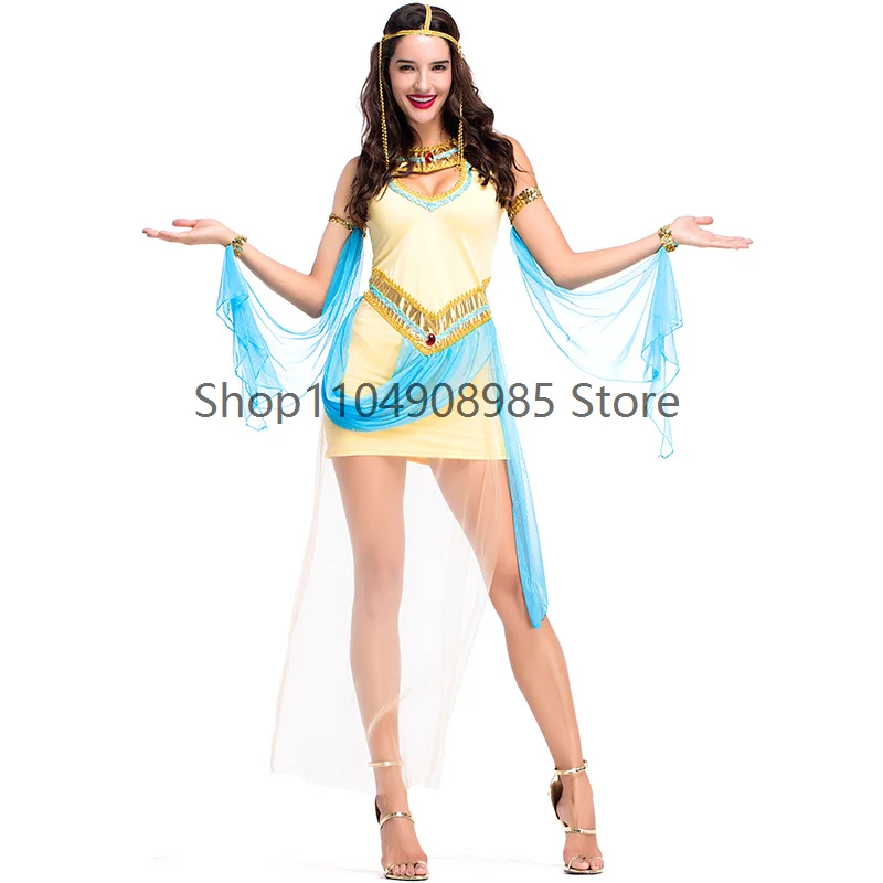 

Women's Sexy Queen Cleopatra Costume Yellow Mesh Dress Fancy Halloween Purim Party Costumes 2025