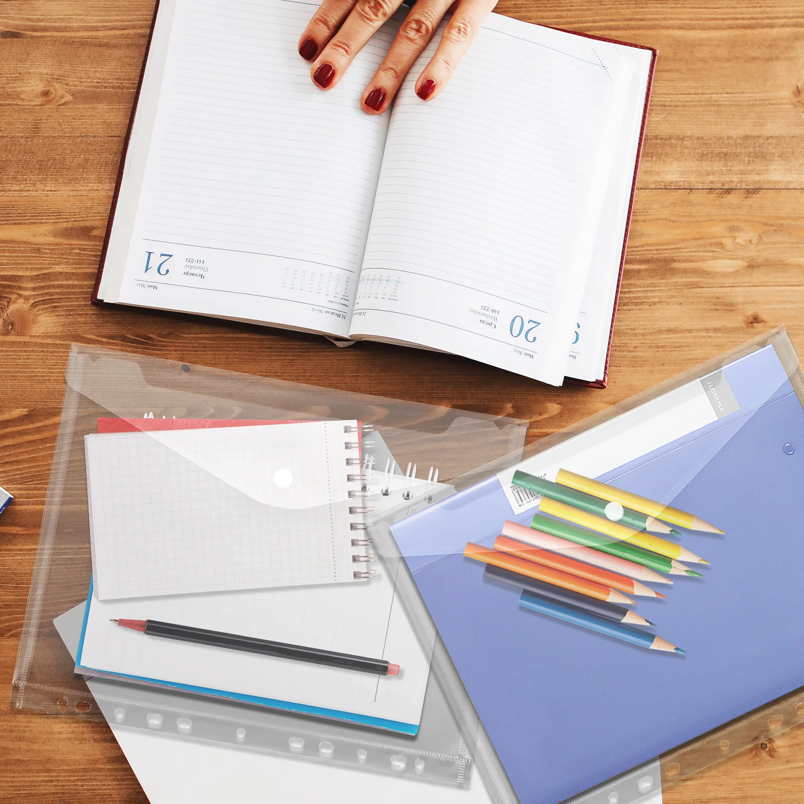 

20 Pcs A4 Binder Bag Pocket Envelopes Set Transparent File Sleeves School Organizer Clear Pockets Child