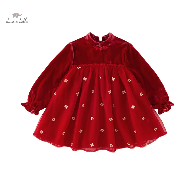 Dave Bella Princess Dress for Girls Children 2023 New Autumn Winter Plush Fashion Noble Sweet Beautiful Outdoor Party DB4237999