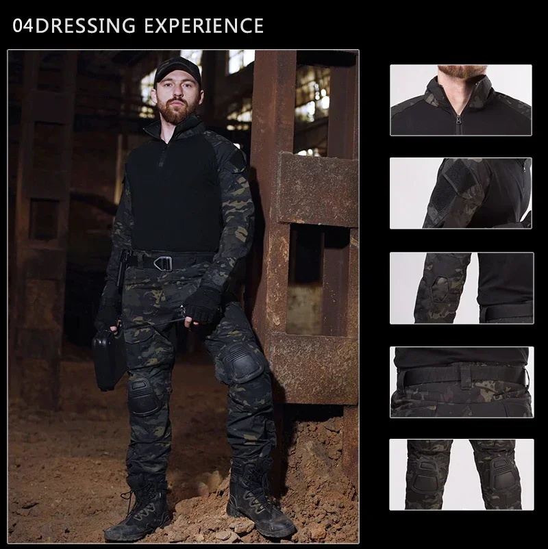Pantalones de combate para hombre con rodilleras, pantalones de carga tácticos Airsoft, resistentes al desgaste, ropa de camuflaje para senderismo y