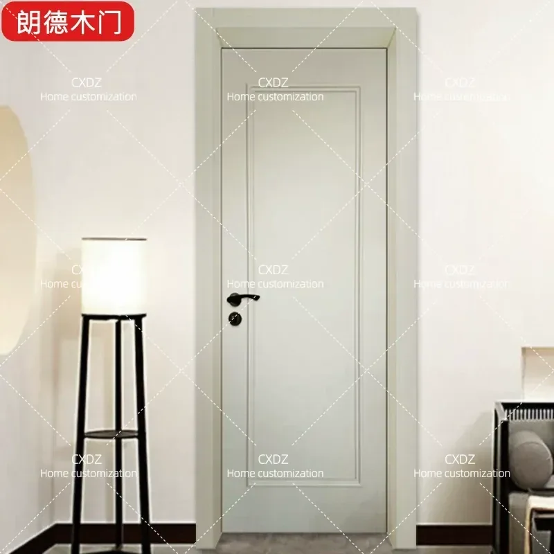 Simple Light Luxury Solid Wood Multi Layer Interior Door Cream Milk Gray Paint for Small Apartment Study Kitchen Bathroom