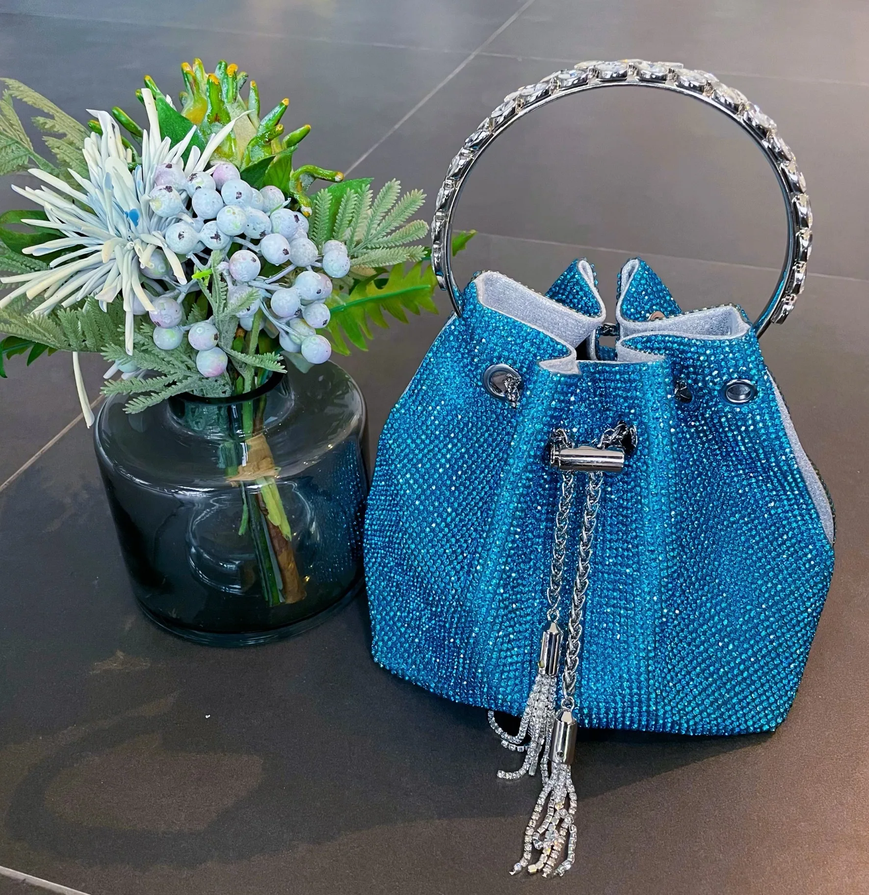 Colorful Crystal Shiny Rhinestone Diamond Evening Clutch Bag Wedding Party Bucket Purse Women Handbag Shoulder Messenger Bag