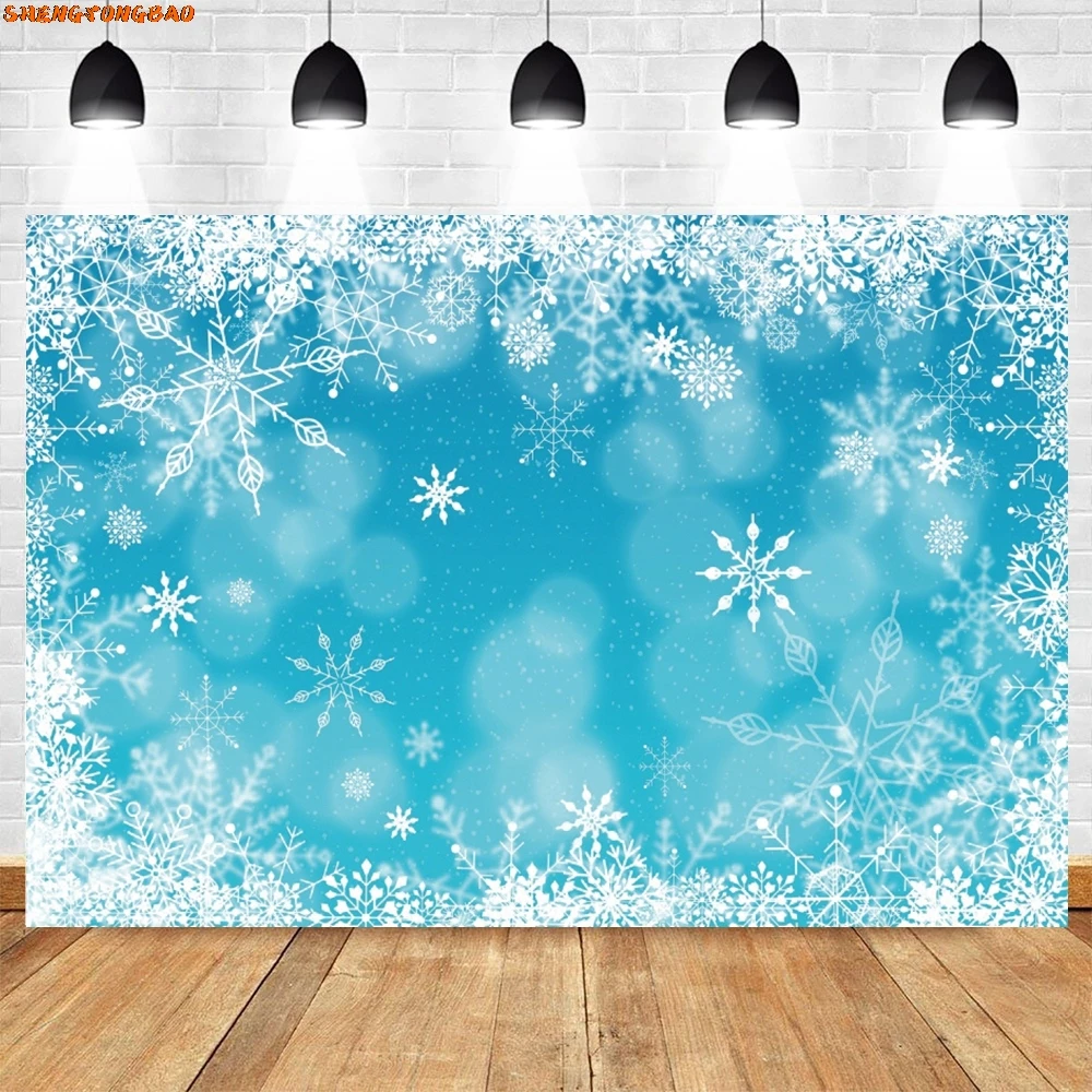 ฤดูหนาวเกล็ดหิมะภาพฉากหลังการถ่ายภาพสีฟ้าและสีขาวคริสต์มาสตกแต่งบ้านพื้นหลัง Photozone Photo Studio Props
