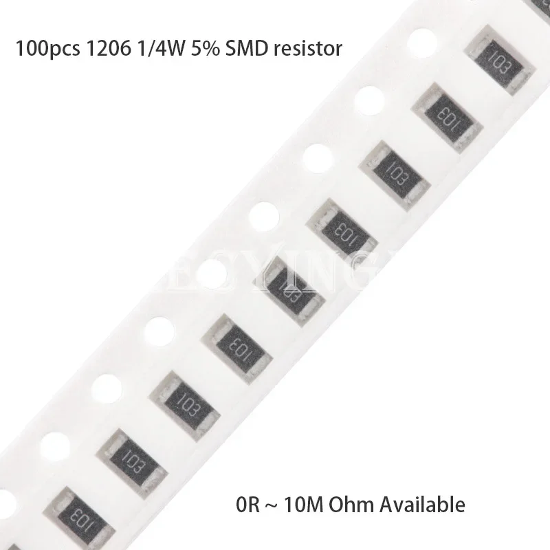 100pcs 1206 5% SMD resistor 0R ~ 10M 1/4W 0 1 10 100 150 220 330 470 ohm 1K 2.2K 10K 100K 1M 0R 1R 10R 100R 150R 220R 330R 470R