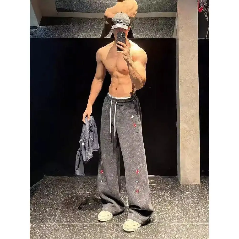 

Trendy Patchwork Tie Dye Men's Winter American Design Versatile Knife Heavyweight Sport Casual Pants Sli