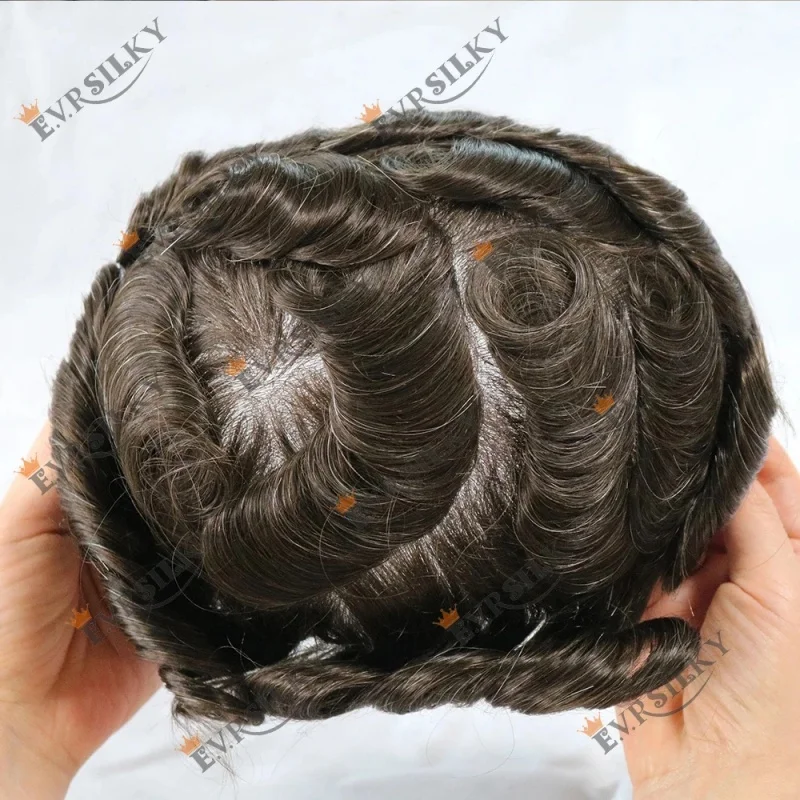 كامل بو قاعدة الصلع أسود شقراء براون خصلات الشعر المستعار الإنسان 0.02-0.03 مللي متر قوي الجلد رقيقة شعري طبيعي 6 ''الرجال الشعر المستعار استبدال