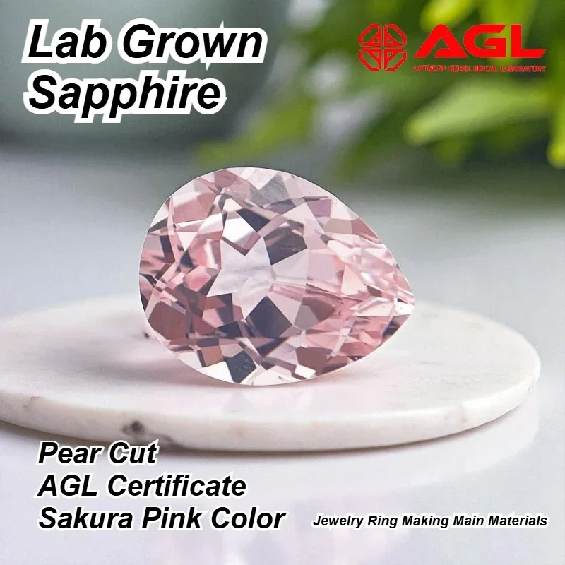 

High Quality Lab Grown Sapphire Pear Cut Sakura Pink Color Charms Jewelry Ring Making Main Materials Selectable Certificate