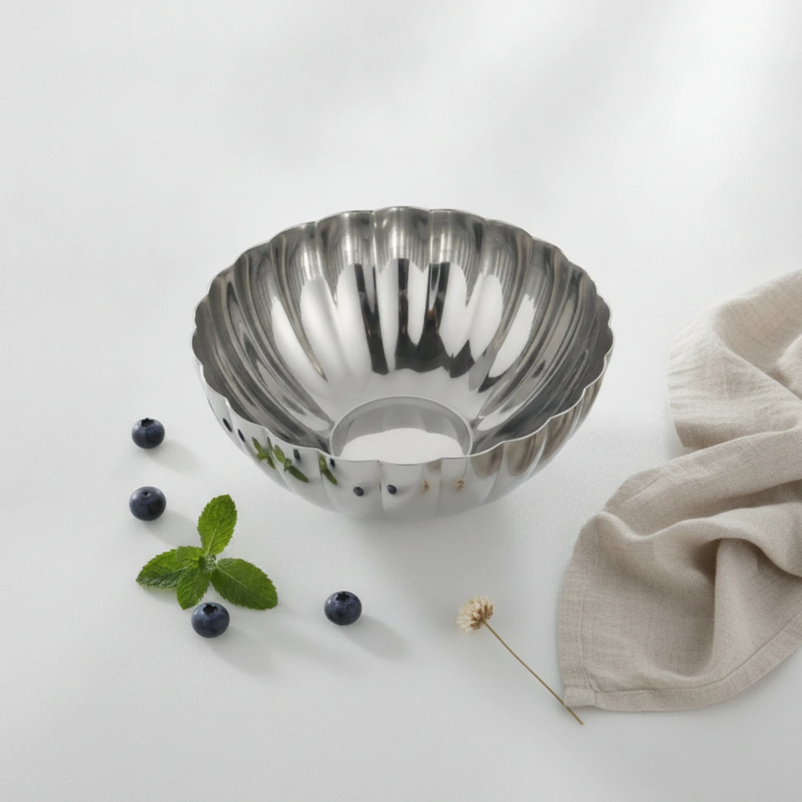 Stainless Steel Bowl Elegant Bowl with Fluted Exterior Nordic Versatile for Hosts, Dining Table, Kitchen