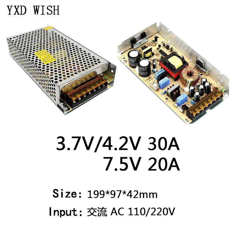 Fuente de alimentación conmutada de 220V a 3,7 V, 4,2 V, 7,5 V, 3A, 4A, 10A, 15A, 20A, 30A, 40A, AC-DC, 220V a 3,7 V, 4,2 V, 7,5 V, AC-DC