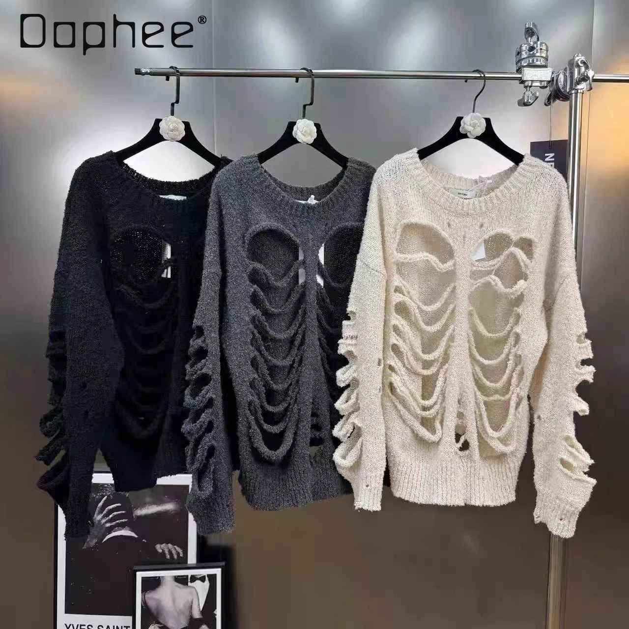 

Свободный утягивающий вязаный свитер с круглым вырезом и длинными рукавами в американском стиле Spicy Girl Y2K, большой пуловер в уличном стиле панк