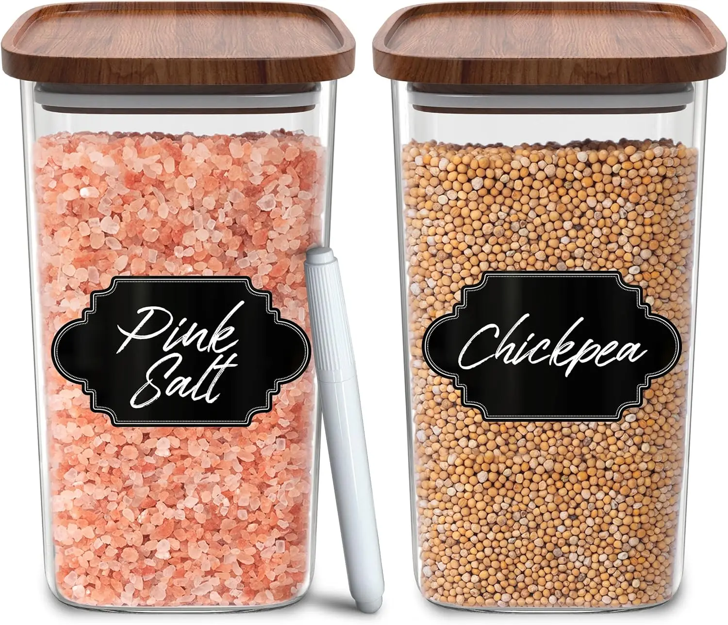 

Квадратные стеклянные банки с деревянными крышками, герметичные штабелируемые канистры на 52 унции для еды, кофе, печенья — не содержит BPA, пригодные для вторичной переработки