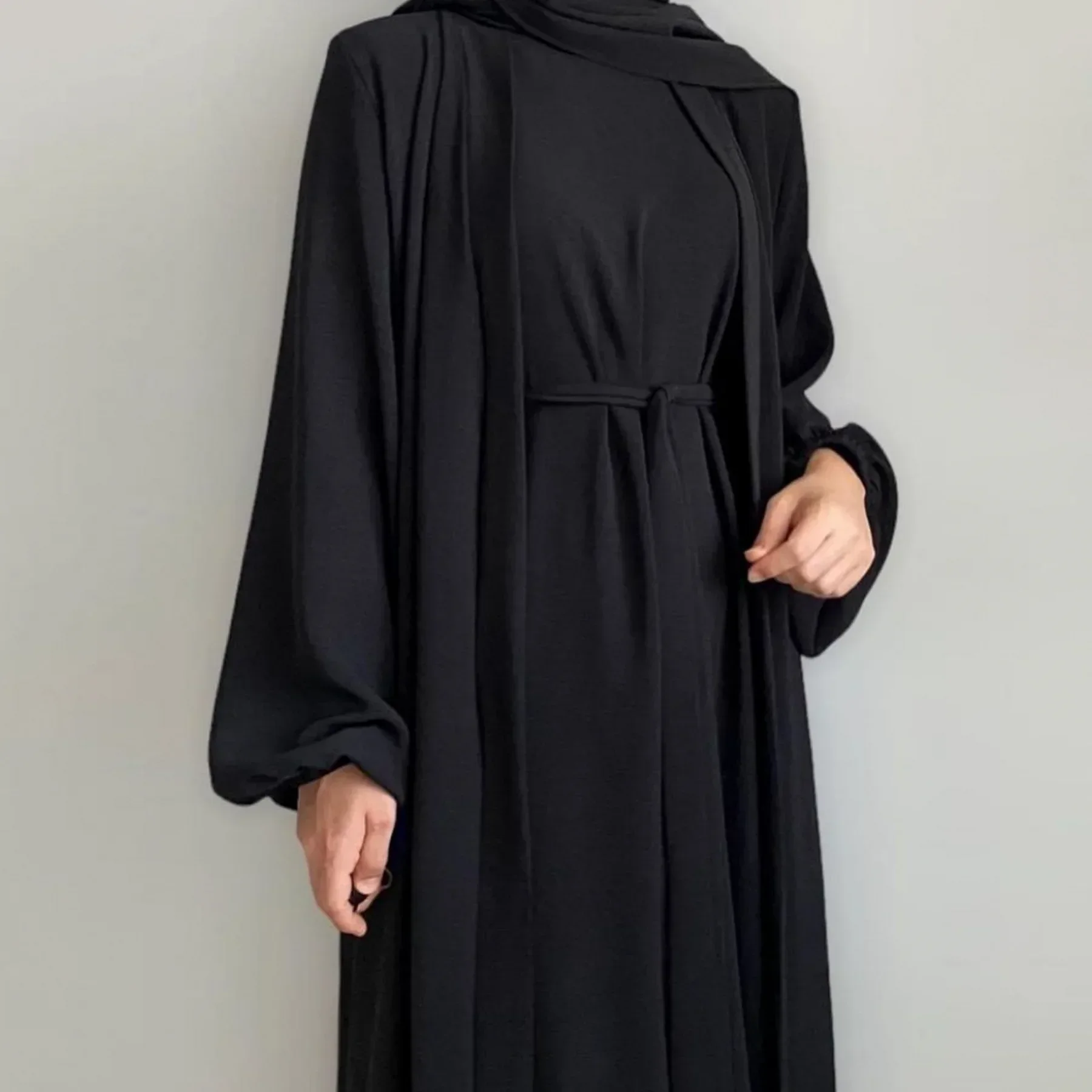 Mulher muçulmana abaya 2 peça conjunto abayas quimono com sem mangas hijab vestido define roupa de correspondência islâmica dubai turquia ramadan eid