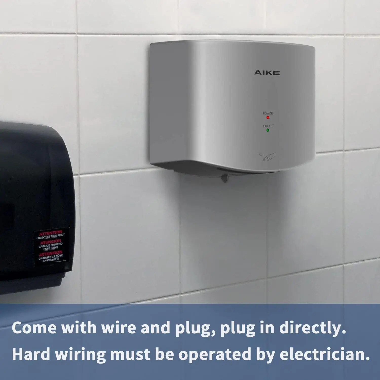 Air Wiper Compact Hand Dryer 110V 1400W Silver (with 2 Pin Plug) Model AK2630