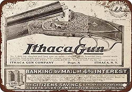 1910 Ithaca Shotguns Vintage Look Reproduction Metal Tin Sign 8X12 Inches