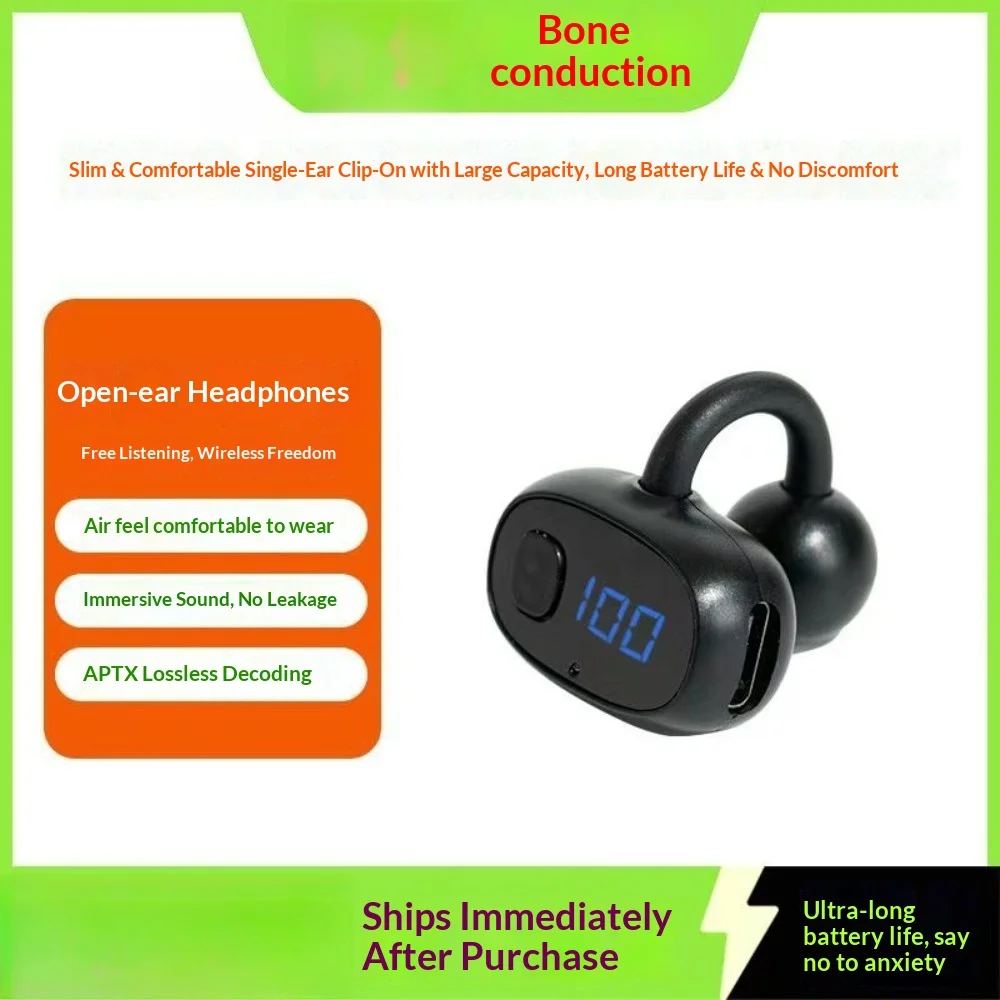 2026 Bone Conduction Bluetooth Headphones with Ultra-long Battery Life High-capacity Battery Noise Reduction Clip-on Ear Design,