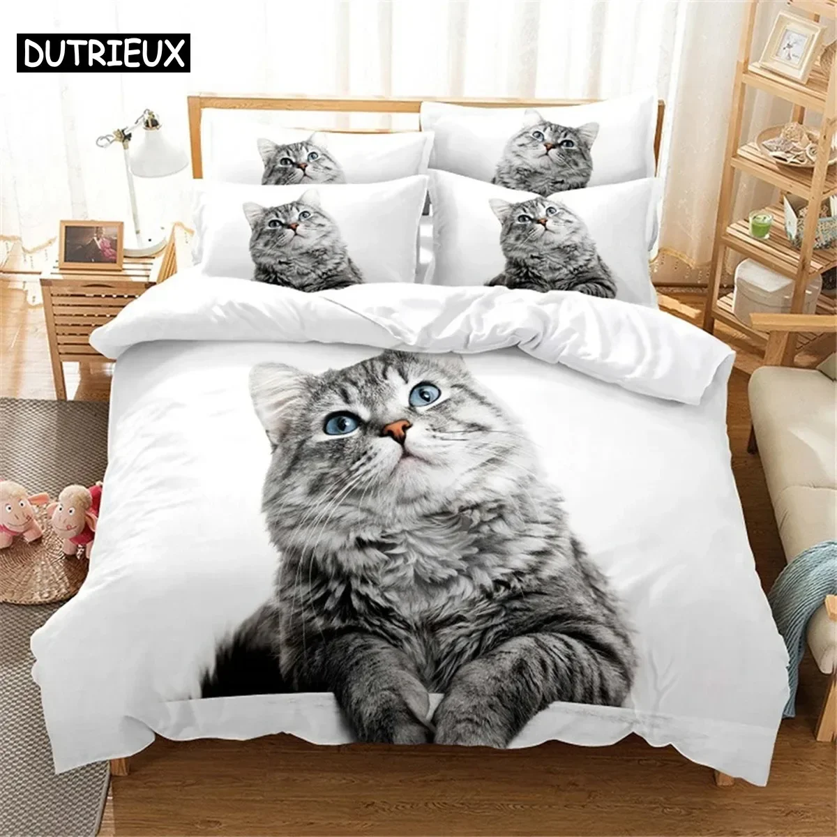 

3D Cat Bedding Set Queen Bedding Duvet Cover Set Bedding Set Bed Cover Cotton Queen Bedroom Bed Cover