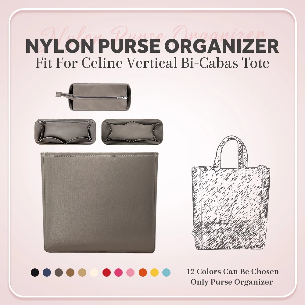 

Nylon Purse Organizer Insert, Purse Inside Storage Bag Fit for Celine Vertical Bi-Cabas Tote Bag Inner Liners Purse Organizer