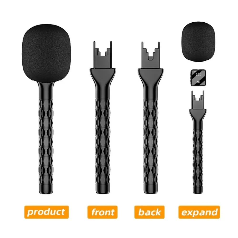 Handheld Lavalier Interview Microphone Adaptor Universal with Windproof Sponge Microphone Grip Stick Black