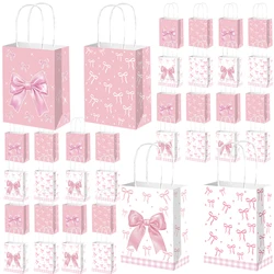 6/30pcs Pink and White Bow Handheld Paper Bag Gift Bag Valentine's Day Engagement Baby Shower Girls Birthday Party Supplies