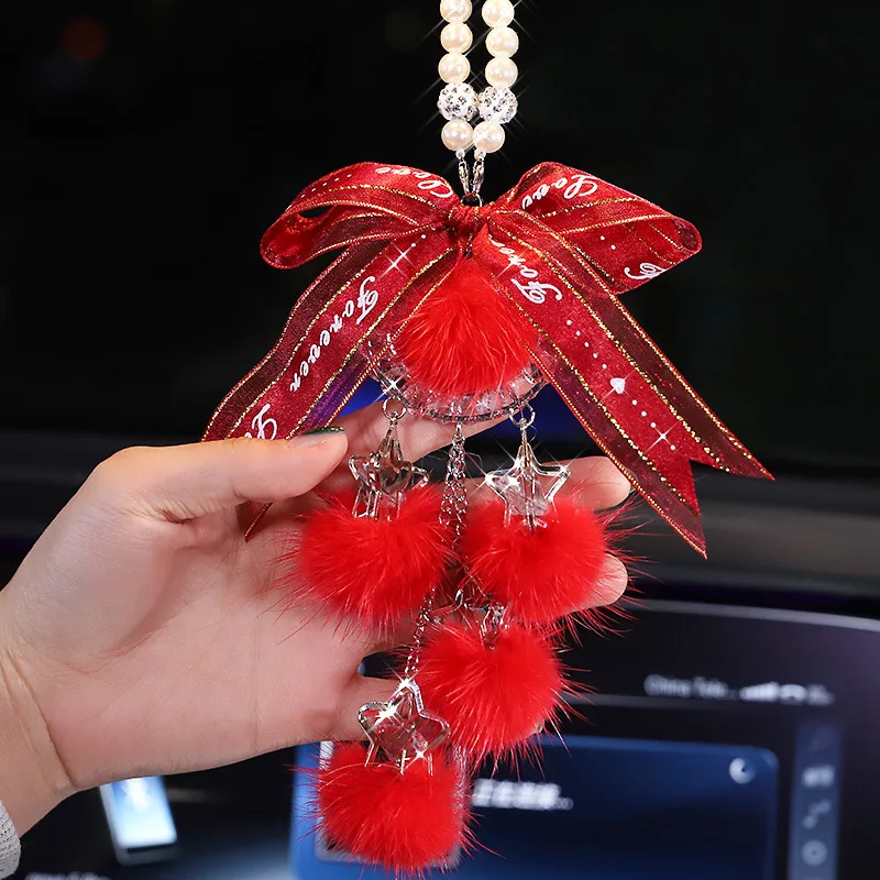 Fashion Diamond Car Accessorie Bling Hairball Pendant Auto Rearview Mirror Pendant Birthday Gift Auto Decoraction Ornaments