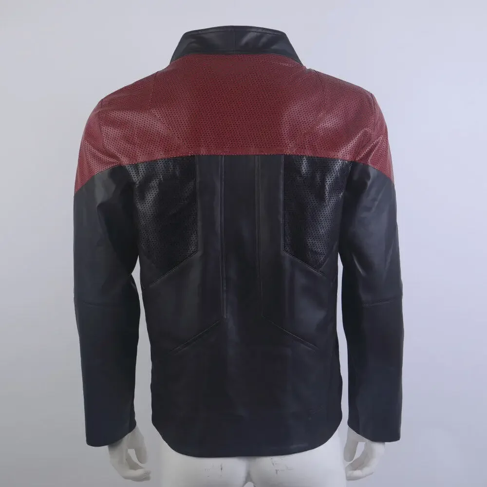 Cosplay Costume Picard 3 Captain Riker Geordi Laforge Red  Gold Blue Leather Jackets Starfleet Costumes Halloween Party Prop