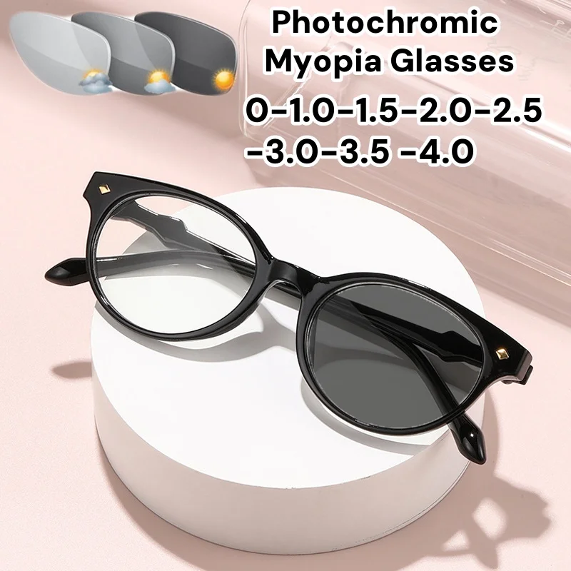 

Luxury Photochromic Myopia Glasses for Women Cat Eye Sunglasses Fashion Color Changing Near Sight Eyewear Minus Sight Glasses