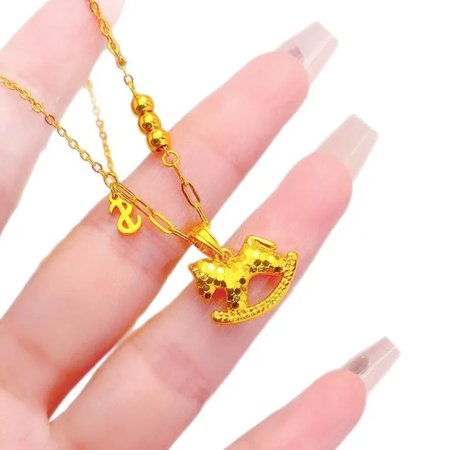 

Lnstantly Rich Necklace, Light Luxury Lucky Bead, Wooden Horse Pendant, Clavicle Chain