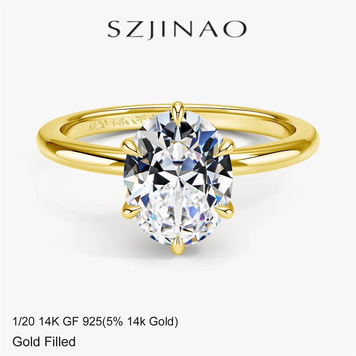 14k Gold Filled 2CT Oval Cut Moissanite Ring Silver Base Contains 5% Durable 14K Thick Gold Layer Wedding Jewelry for Women