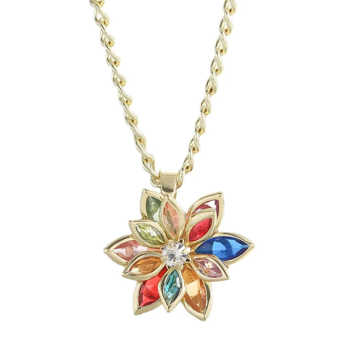 Colored Crystal Flowers Necklace Fashion Exquisite Pendant Necklace Trendy Jewelry Gifts for Women Together in Paris Anastasia