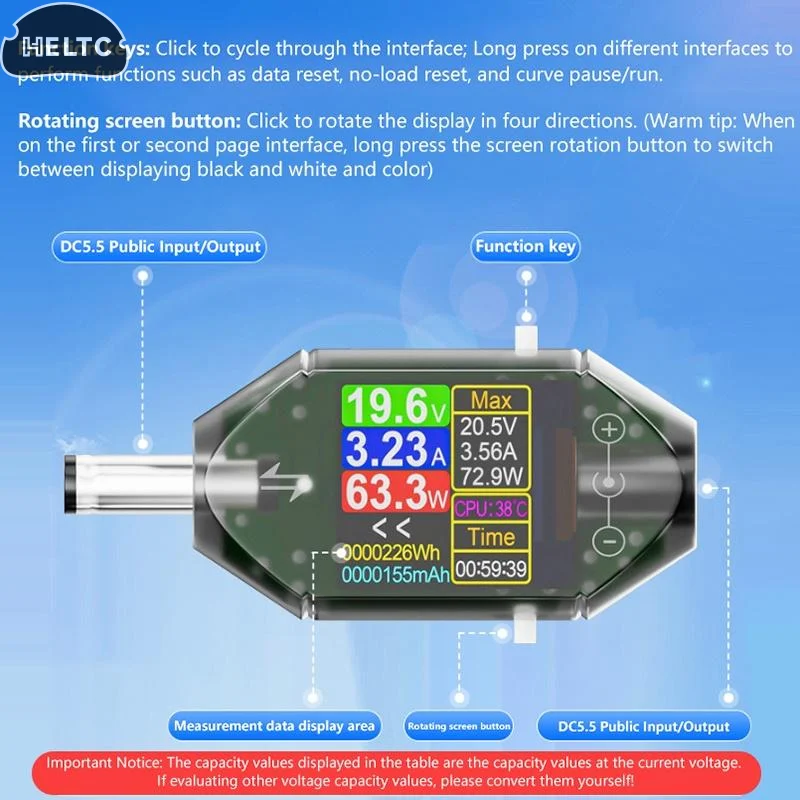 1/2/3PCS 600W DC4.5-50V Max 12A High Precision Digital Voltage Current Tester DC5.5x2.5 Instrument Power Capacity Meter DT550