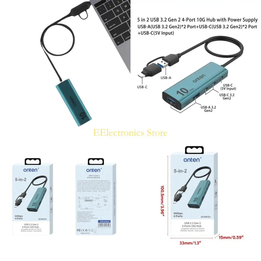 

B03C Aluminum Alloy Type C to 3 Type C + USB 2.0 OTG Adapter Cable Fast Charge and Data Transmisson