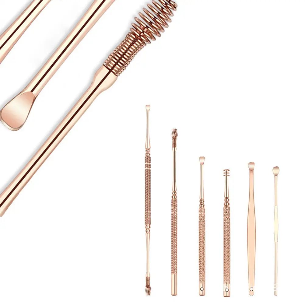 6Pcs Ear Wax Pick Stainless Steel Double Ended Scoop Curette Ear Cleaning Tool Safe Earwax Removal Healthcare Kit